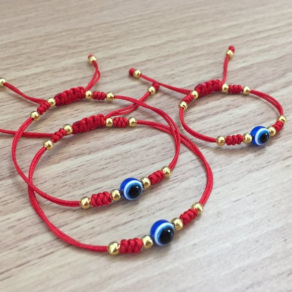 3 Pcs Baby & Child Red Bracelet Set Blue Evil Eye - Picture 4 of 5